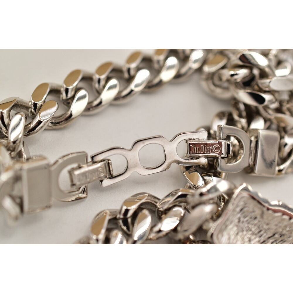 Christian Dior Vintage Crystal Collar Necklace Silver Gold Signed 1960s BinBJ - Picture 11 of 12